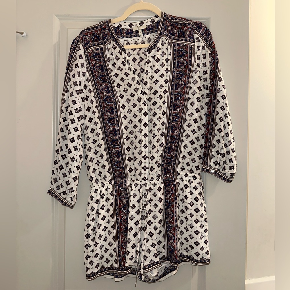 Joie Silk Romper white bohemian pattern small